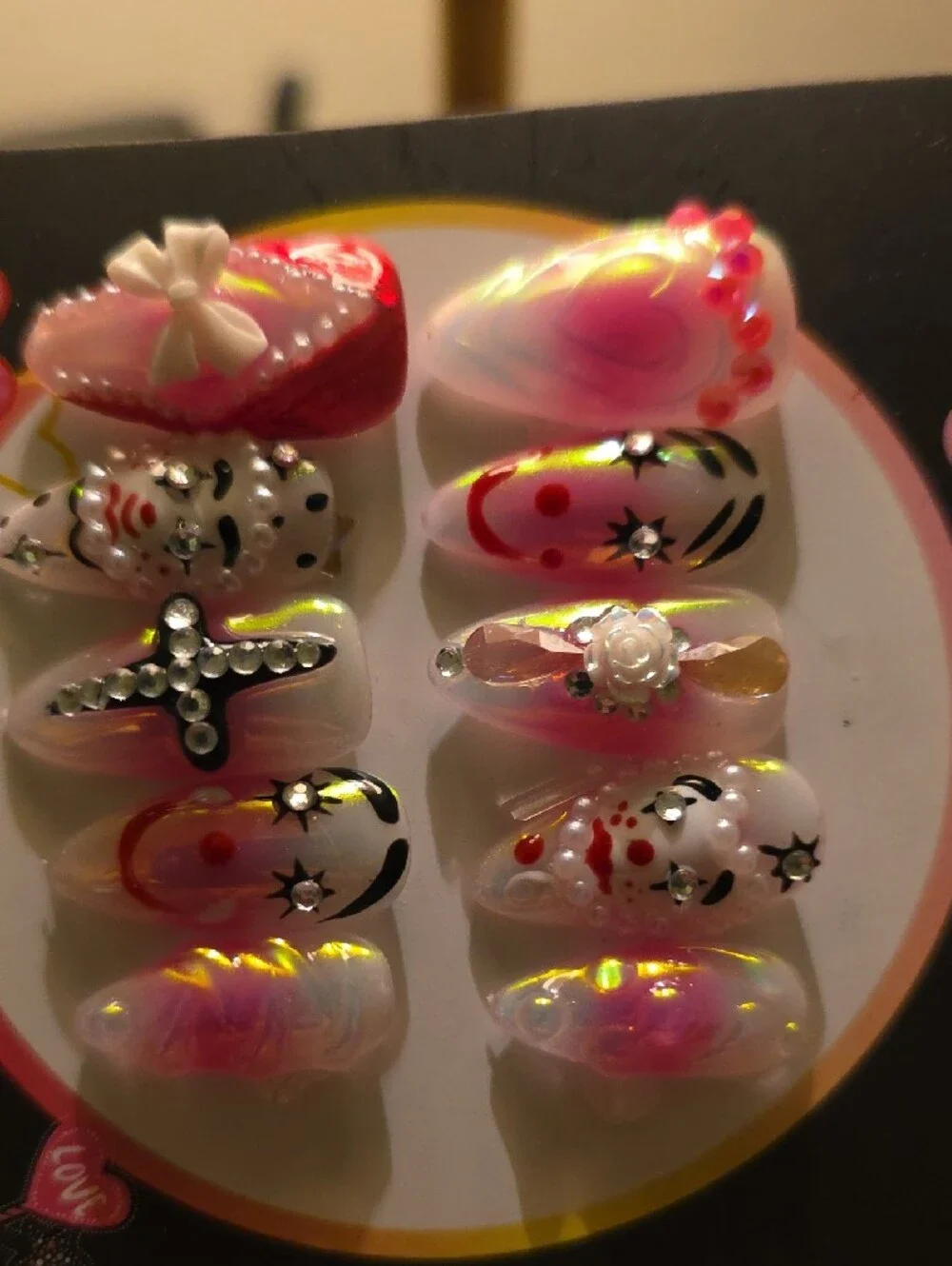 — Pink Clown Decorative Fake Nails Size Large